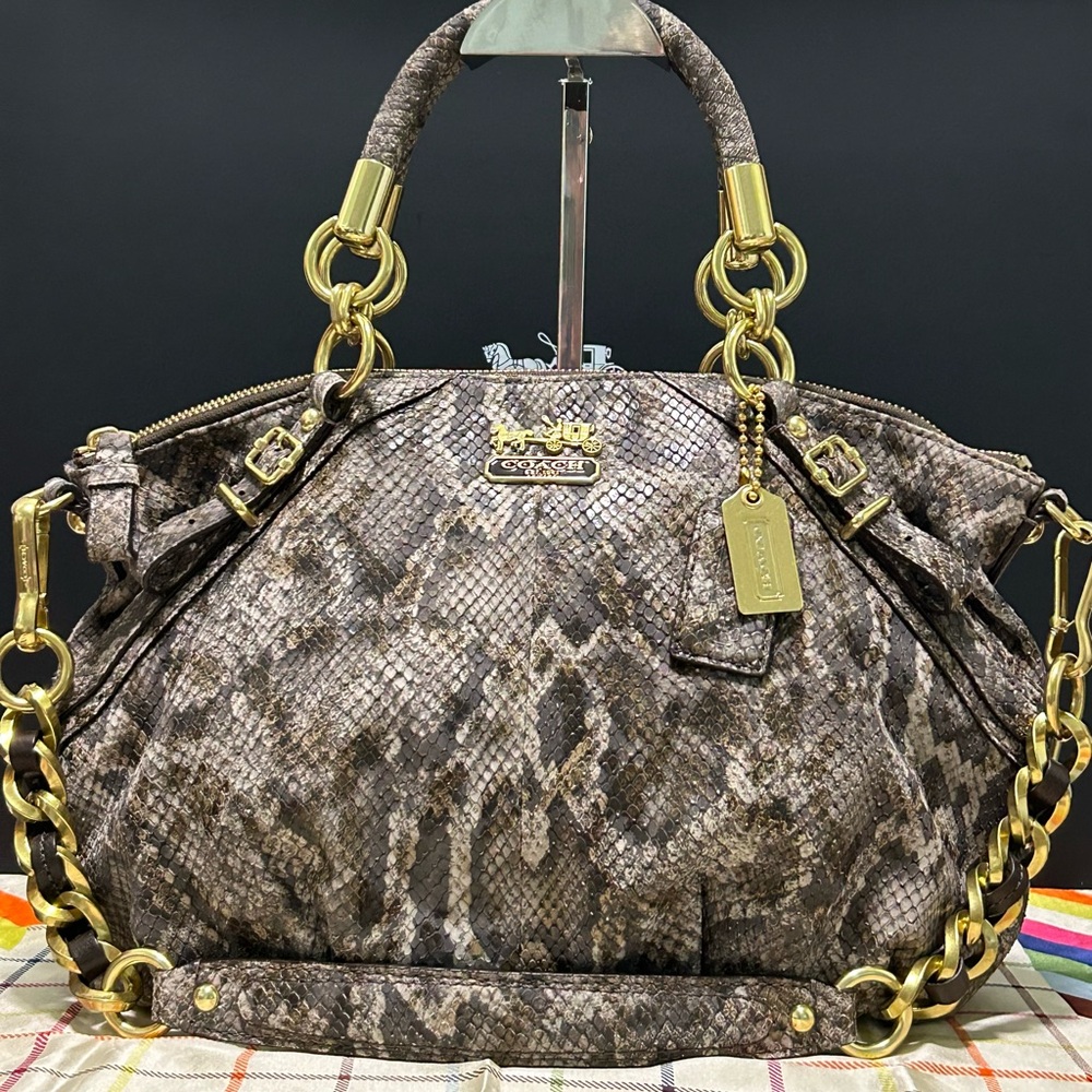 COACH Madison Sophia Python Embossed Leather Satchel/Shoulder Bag - Picture 3 of 17